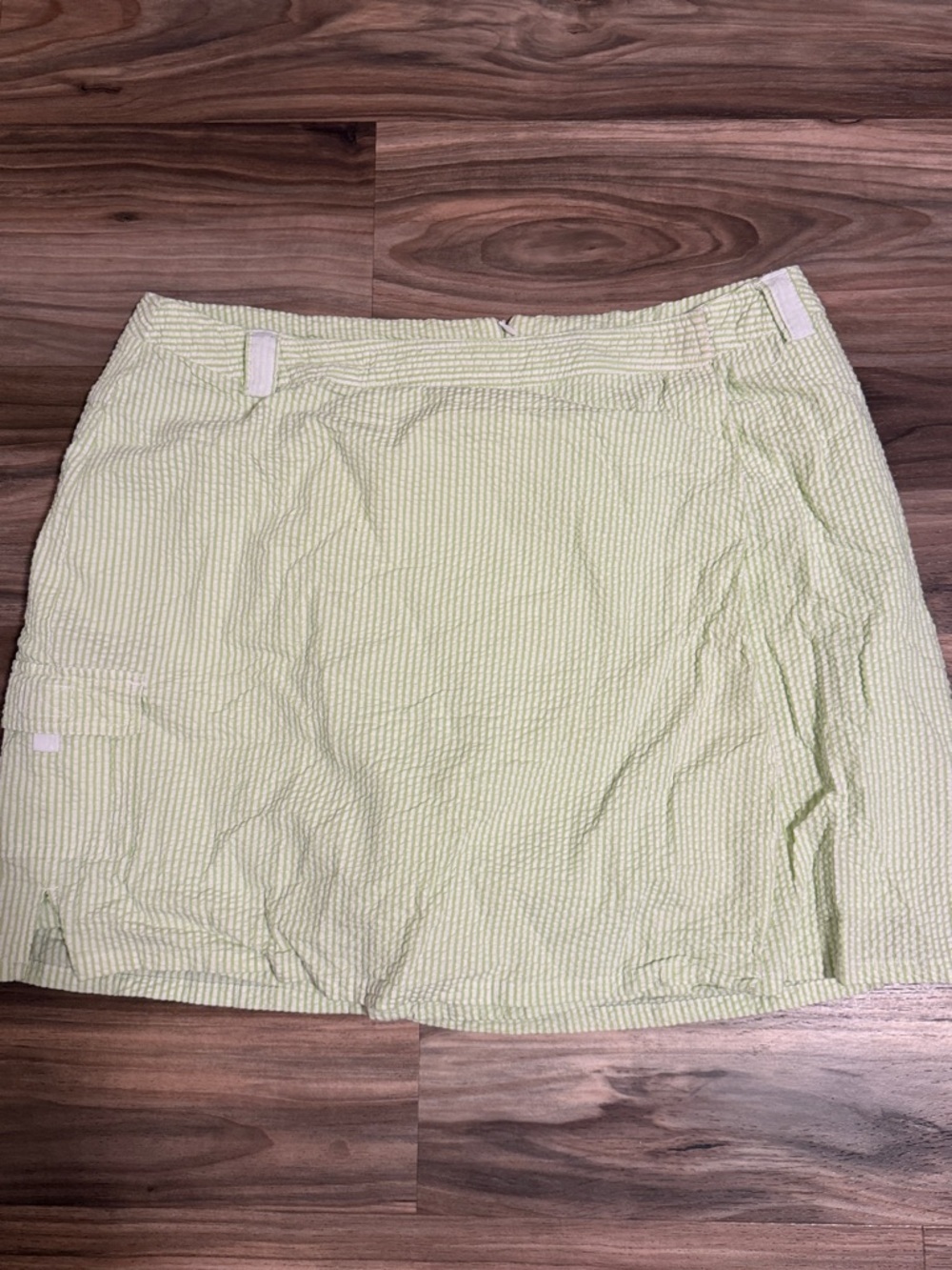 CJ Banks Women’s Sz. 20W Faux Wrap Green Striped Seersucker Skort Pocket Zip